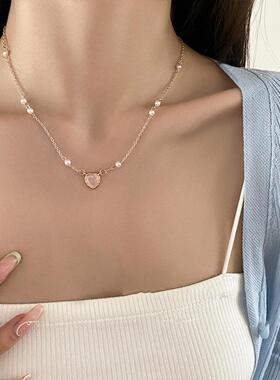 冷淡风猫眼石爱心项链女轻奢小众