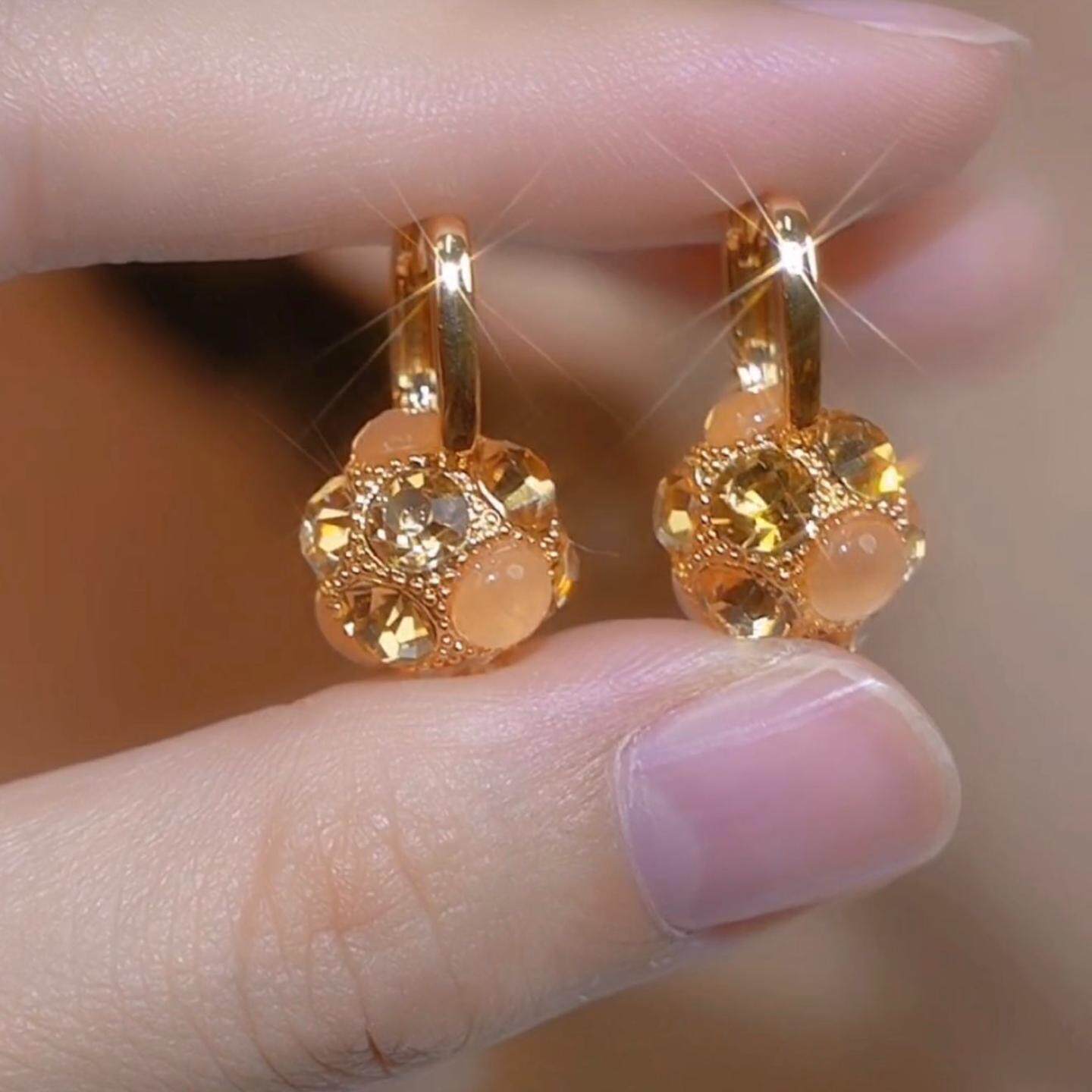 小众时尚轻奢高级猫眼石球球耳扣设计简约百搭耳环个性冷淡风耳饰