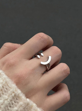 小众设计感ins新款潮简约个性笑脸戒指女食指戒可调节指环dw