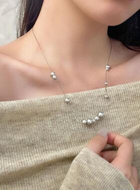 冷淡风银灰色珍珠满天星叠戴颈链
