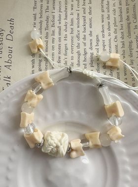 新中式高级感复古竹节手链古铜钱币醒狮手串小众设计饰品配饰