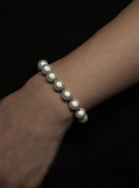 2024新款时尚百搭甜酷风珍珠反银串珠手链小众精致高级感配饰手饰