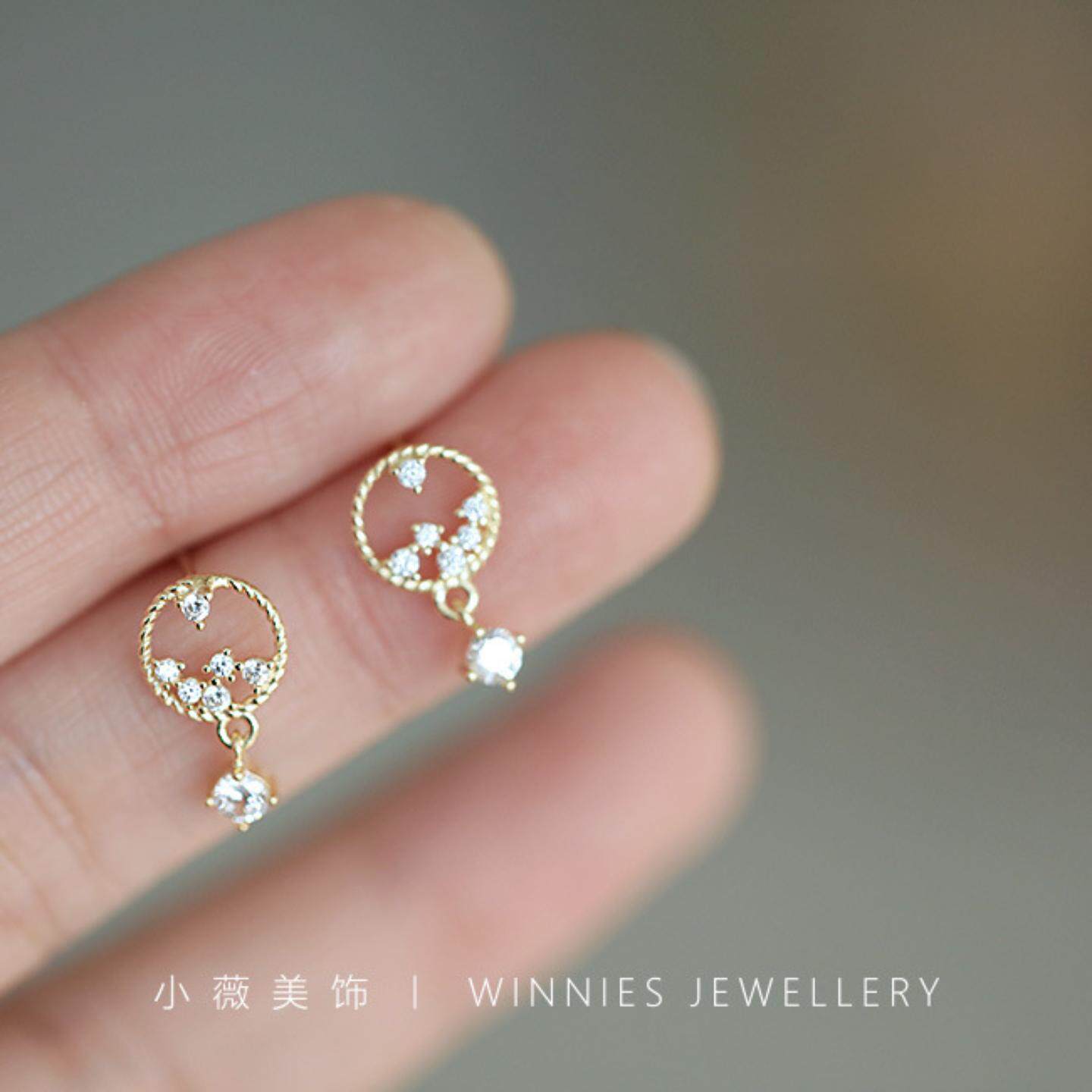 S925纯银镀14k黄金白金镶嵌小碎