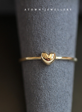 S925纯银镀14K金小胖爱心戒指 简约百搭超萌可爱心细戒指