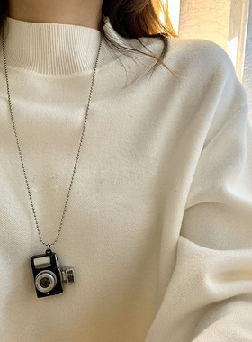 嘻哈闪光小相机卫衣项链女ins网红长款配饰复古个性百搭蹦迪项链