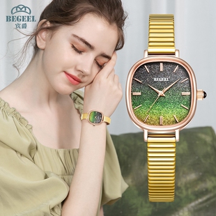宾爵女士手表小星云新款小众轻奢小方表时尚潮流学生石英表静音