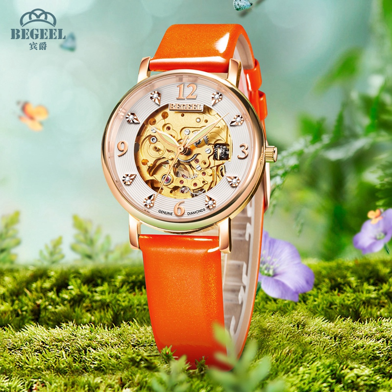 宾爵真钻女表镂空小众机械表防水