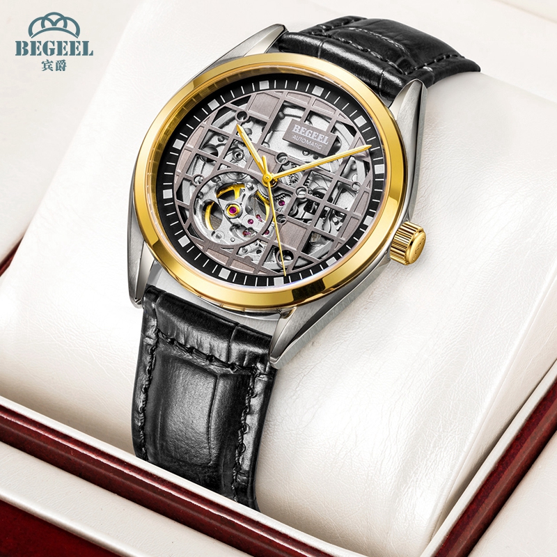 宾爵男士时尚镂空自动机械表