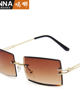 日系cherrykoko新款无框切边太阳镜女士方形渐变色墨镜潮流街拍