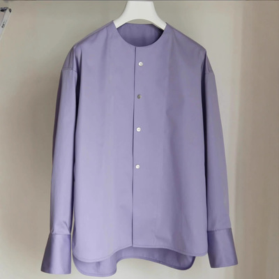 法国cherrykoko春秋紫气东来淡紫色好搭配显白圆领长袖衬衫
