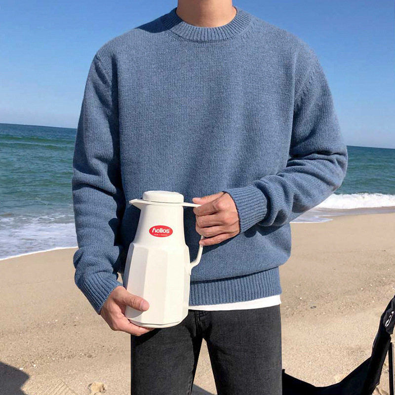 法国cherrykoko【清仓】毛衣男宽松圆领色针织衫秋冬加厚潮流男生