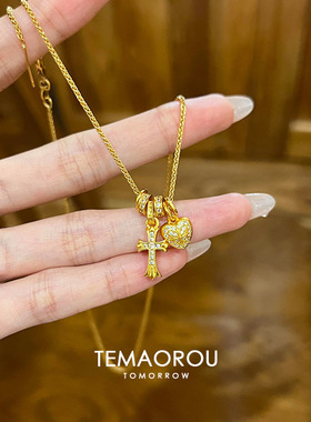 日系cherrykokovintager古法金爱心吊坠项链女秋冬毛衣链轻奢