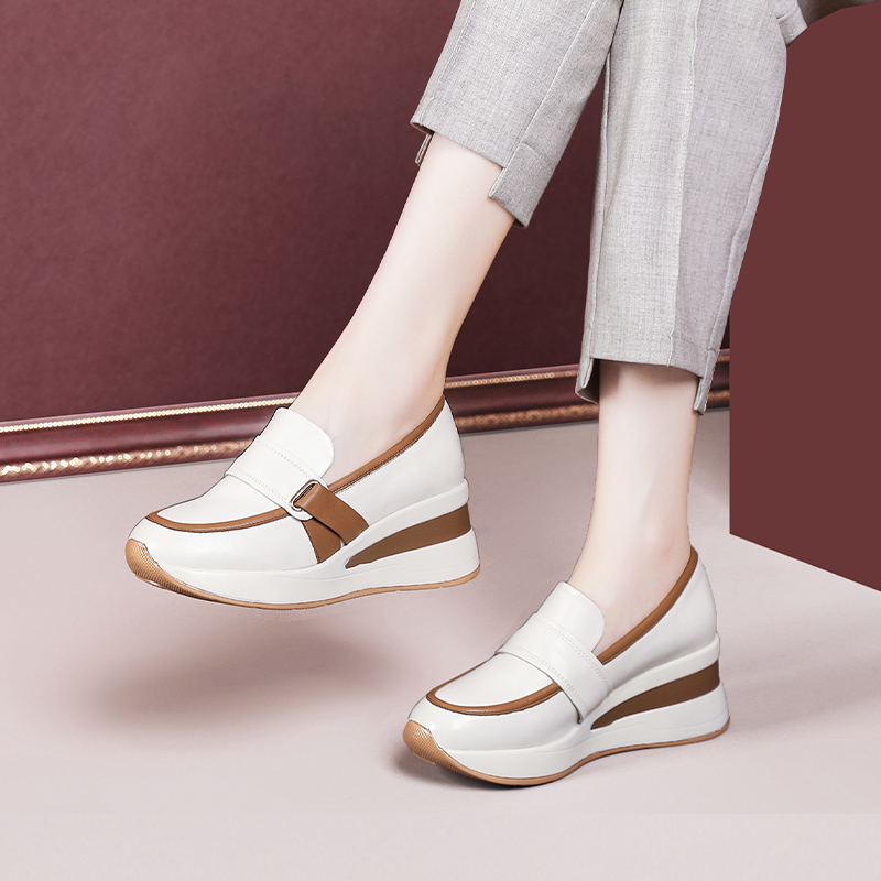 达芙尼断码特价厚底增高护士皮鞋