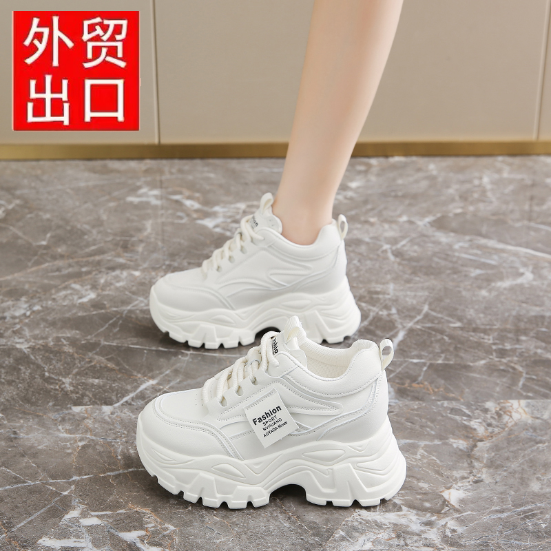 品牌断码特价真皮小白鞋女厚底