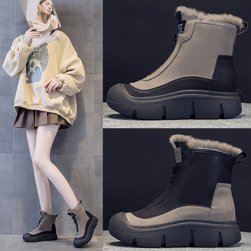 达妮芙厚保暖棉鞋防水防滑短靴子