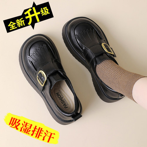 紅鲭蜒真皮棕色皮鞋子英伦风女鞋