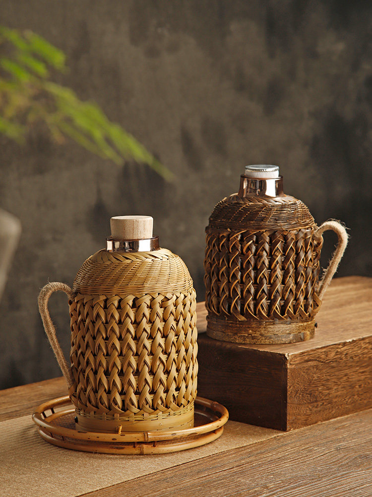 异兴水壶竹编老式热水瓶家用传统复古保温壶暖水壶茶室紫竹开水瓶