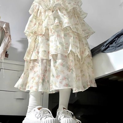 法式甜美蝴蝶结绑带碎花连衣裙女夏季2025新款显瘦蛋糕裙仙女裙子