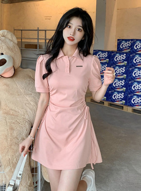 polo领连衣裙女春夏2025新款收腰修身显瘦甜辣风短袖裙子