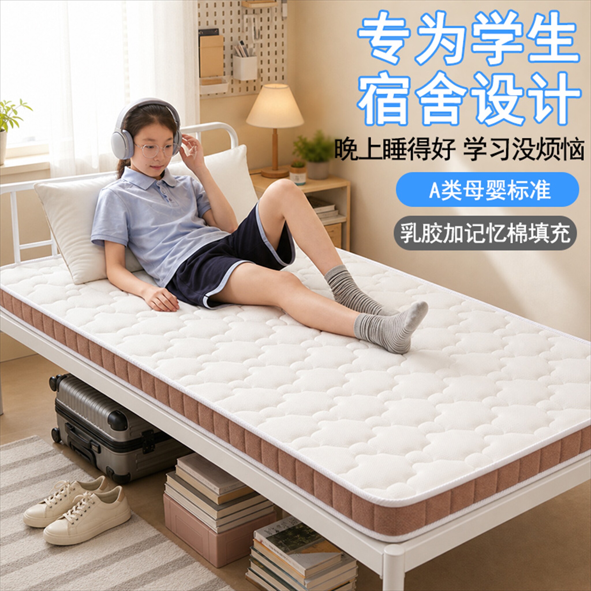 乳胶海绵床垫家用榻榻米软垫小学生宿舍0.9m单人专用垫子加厚褥子