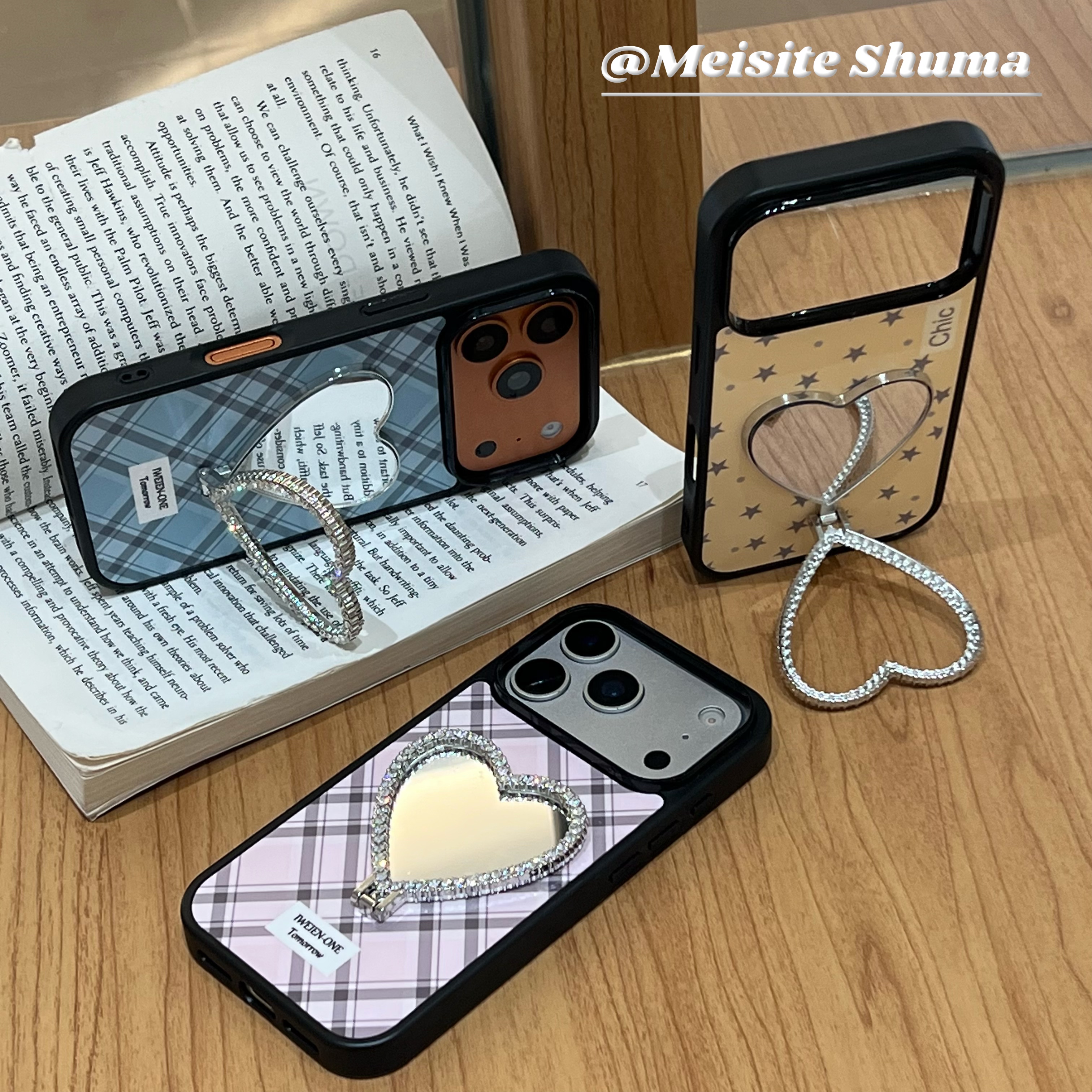 夏日ins风字母格纹爱心支架手机壳iPhone16小众苹果17promax小清新15pro甜美少女心适用16promax新款防摔软壳