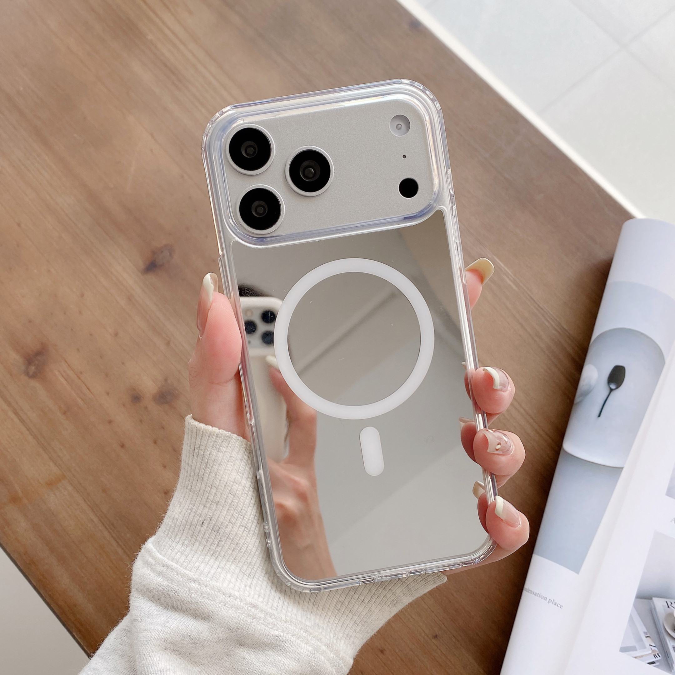 磁吸镜面iPhone18promax手机壳苹果17promax补妆镜子16pro男女款透明软壳14/13三星S26Ultra软壳s26plus/s24