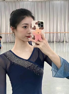 古典舞蹈演出服女加钻飘逸渐变纱衣练功服中国风紧身上衣仙气艺考