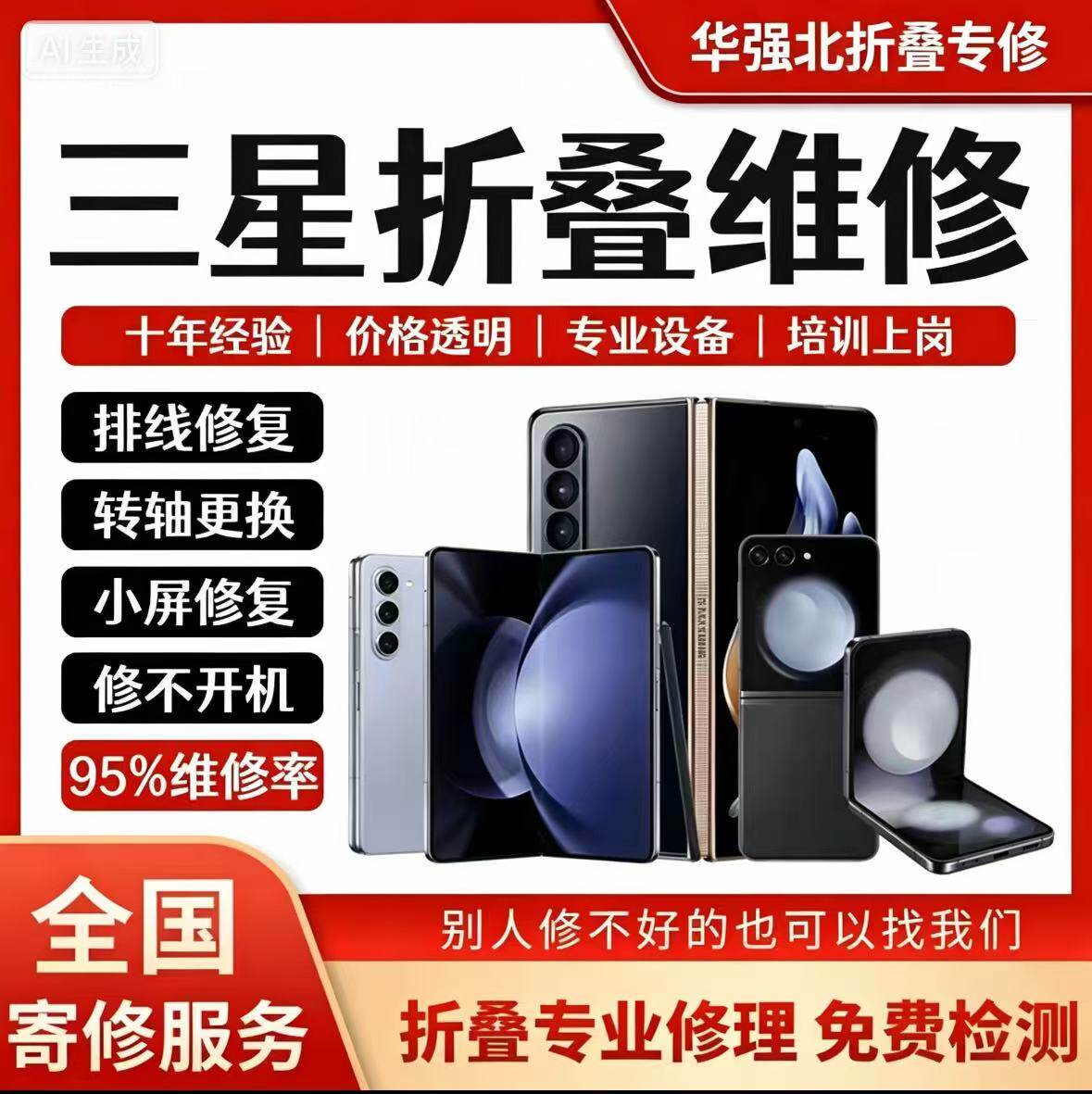 三星华为折叠手机维修店小米vivo荣耀oppo换屏转轴主板不开机