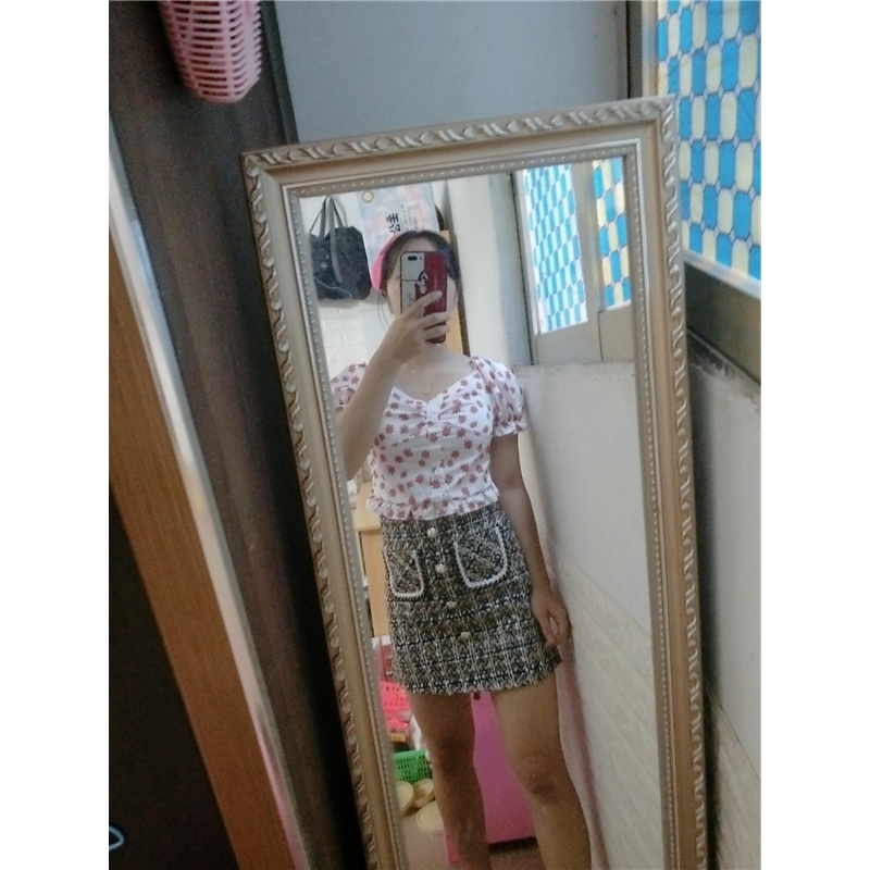 小香风粗花毛呢半身裙女2020秋冬高腰格子A字裙防走光包臀小短裙