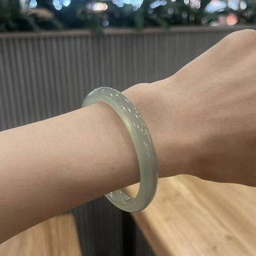 冰种手镯油青色玛瑙玉髓细款圆条