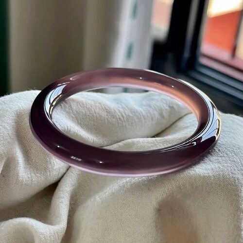 高级感烟紫玛瑙玉髓手镯女酒红