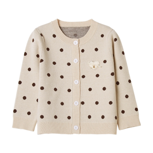 童装秋冬装女童加绒加厚毛衣韩版儿童针织开衫外套圆点宝宝上衣潮