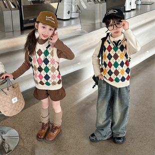 儿童针织背心秋季洋气加绒中大童新款宝宝秋装男童针织女童马甲潮