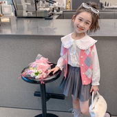 童装 女宝宝加绒坎肩中大童上衣儿童针织马甲 女童毛衣背心秋冬新款