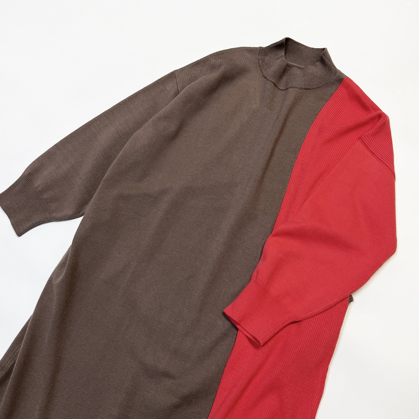 leinwande knit日本高端设计师品牌 撞色直筒不同针织纹理连衣裙