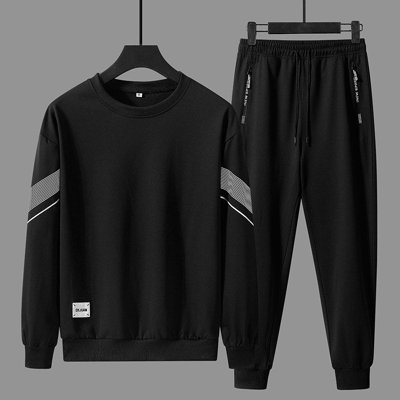 春季套装长袖长裤男时尚运动服青少年学生大码圆领休闲潮流两件套