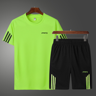 男跑步透气薄款 短裤 夏季 运动套装 打球休闲服装 短袖 t恤宽松半袖