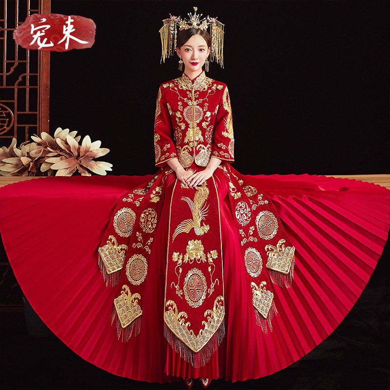 新娘秀禾服2021新款女结婚中式婚纱礼服龙凤褂小个子秀和凤冠霞岥