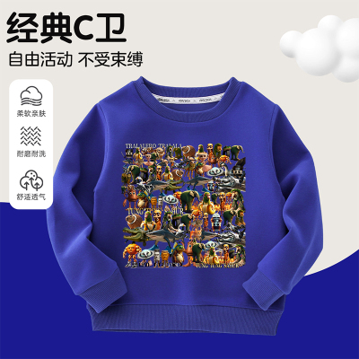 国外山海经男童长袖秋卫衣鲨鱼通通哥木棍人新款抽象圆领宽松T恤