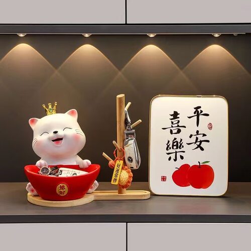 招财猫钥匙收纳玄关装饰品摆件入户门口鞋柜客厅家居乔迁新居礼品