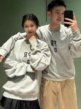 独家 非市场货 男女同款宽松版型字母印花圆领毛圈里卫衣灰色