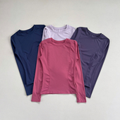 修身 透气高弹瑜伽服速干衣晨跑服跑步T 显瘦健身上衣圆领运动长袖