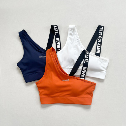 新款瑜伽服背心字母肩带文胸女跑步训练健身美背高强度运动内衣