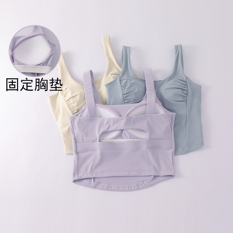 前褶皱美背瑜伽服背心女2025新款防震运动内衣训练一体式健身文胸