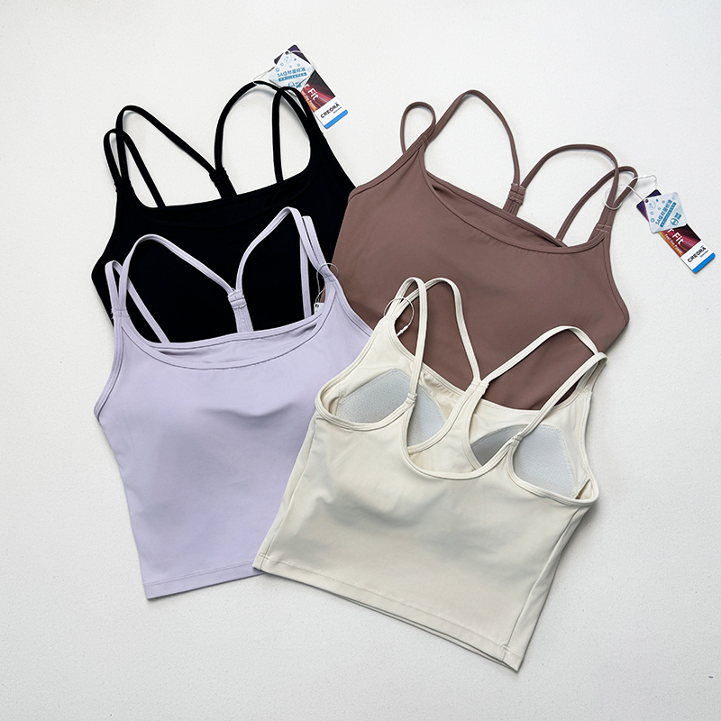 运动吊带背心女带胸垫美背瑜伽内衣跑步健身文胸一体式外穿打底衫