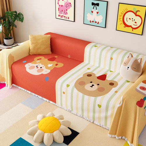 雪尼尔沙发盖布可爱风高级感红色