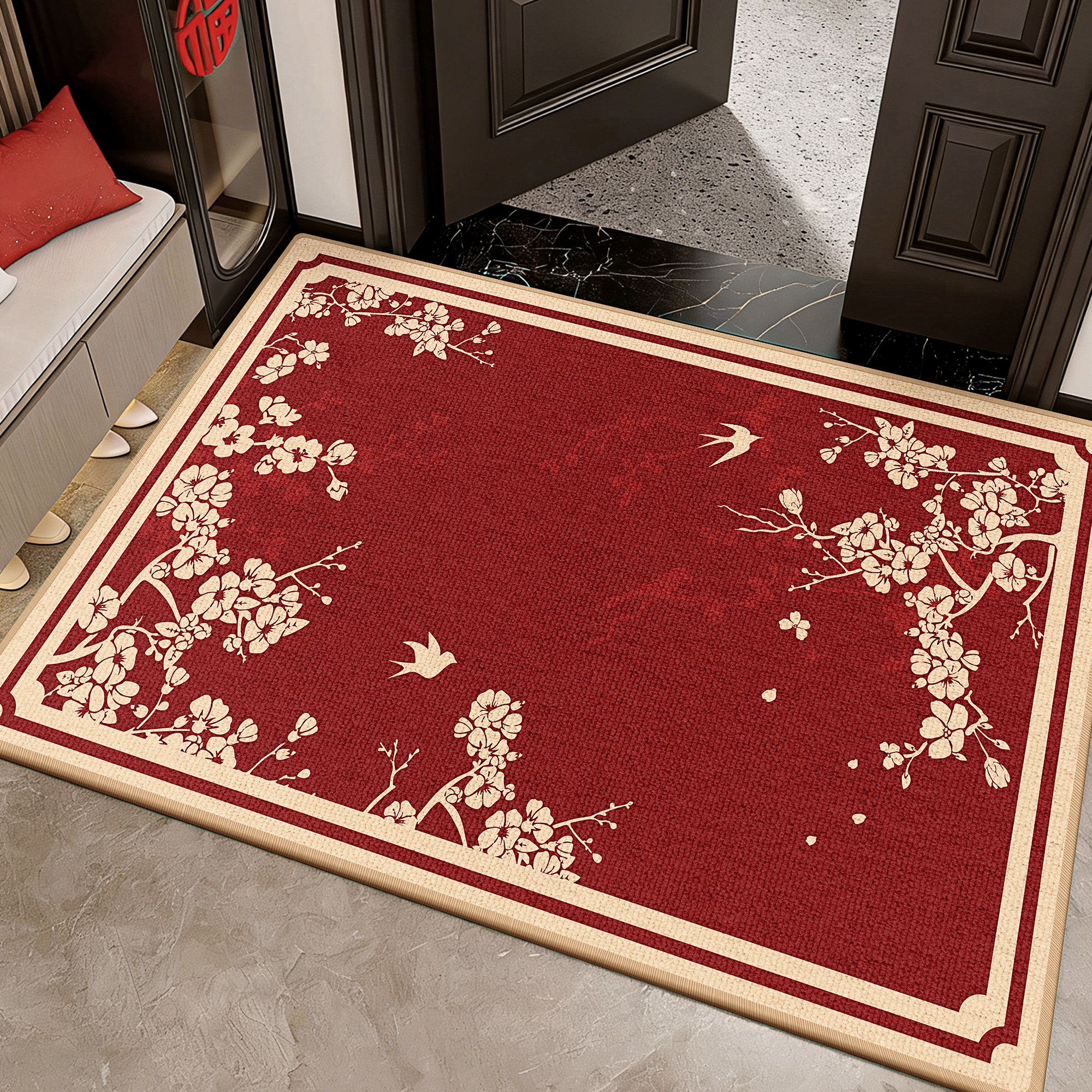 红色喜庆入户门垫进门口地垫高级感进门地毯耐脏防滑2025新款中式,居家布艺,入户地垫,淘宝优惠券,粉丝福利购,淘宝优惠卷