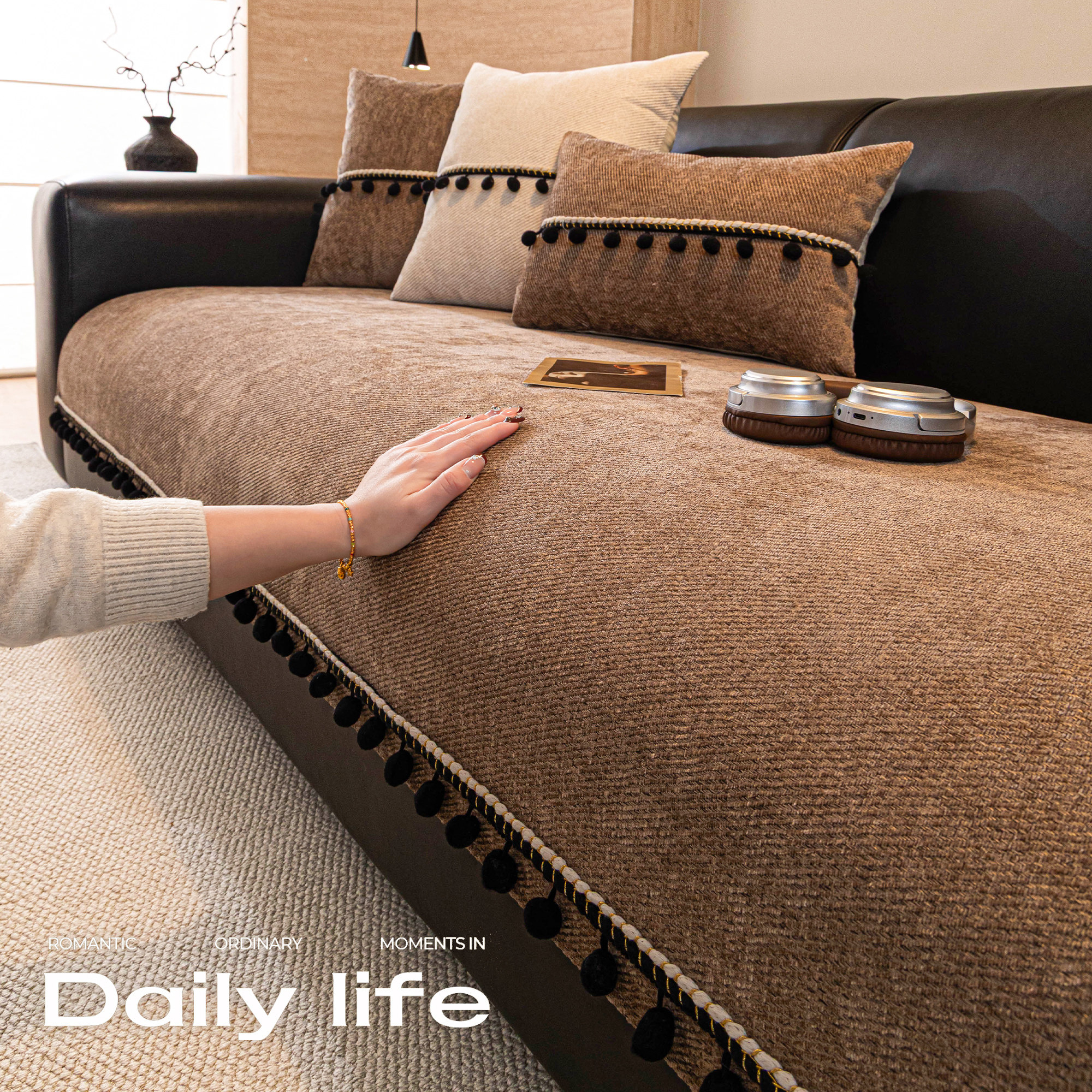 高级感雪尼尔沙发垫四季通用简约一片式直排沙发坐垫固定防滑盖布