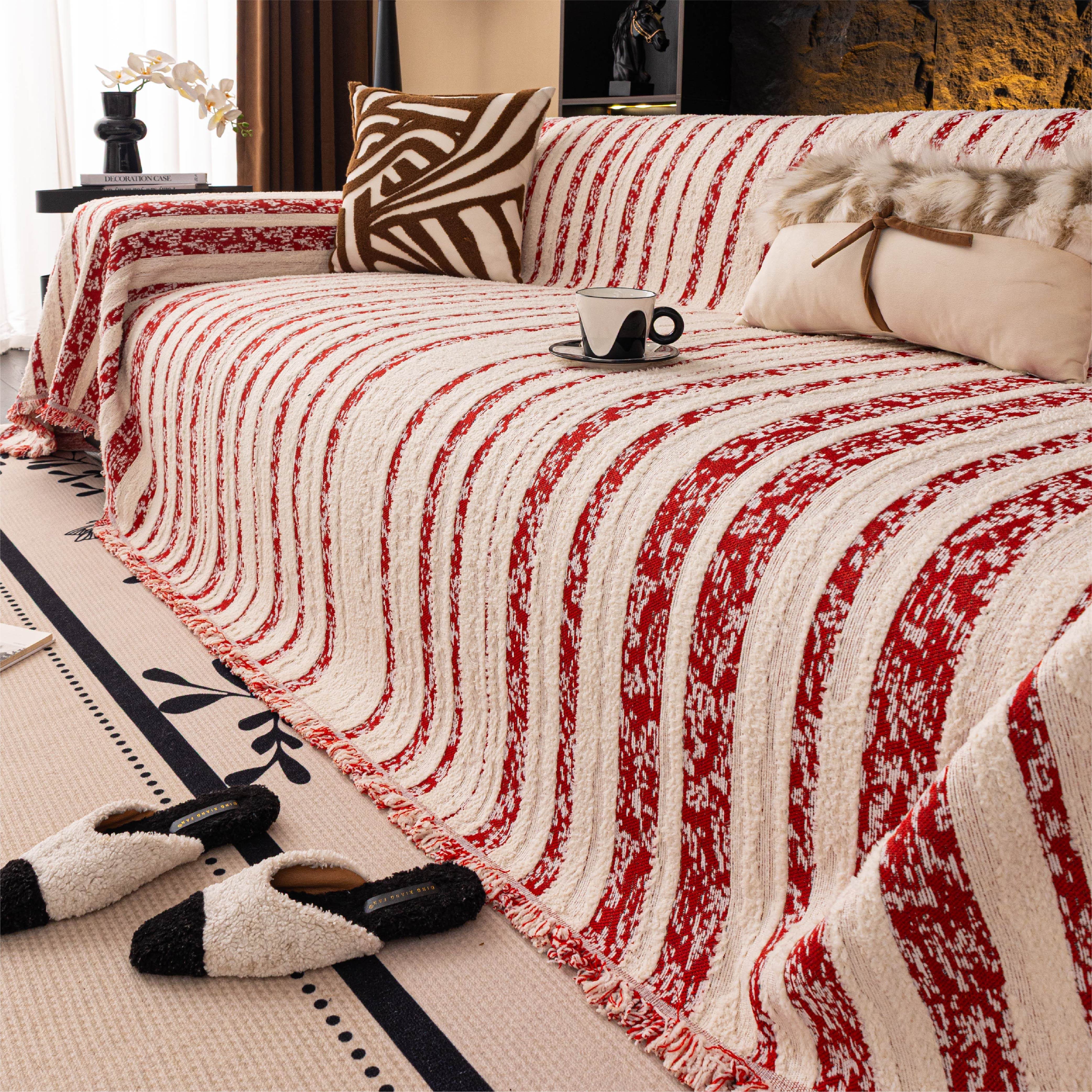 新年沙发盖布氛围感布置冬毛绒盖巾毯子四季美式红色过年喜庆套罩,居家布艺,沙发垫,淘宝优惠券,粉丝福利购,淘宝优惠卷