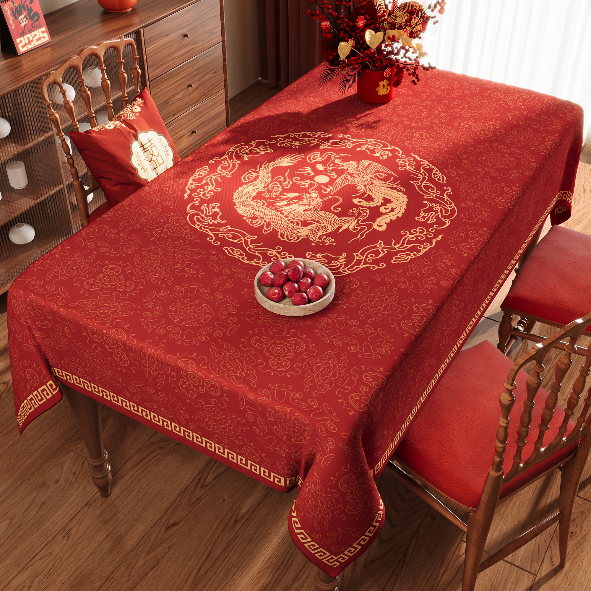 2025新款桌布防水新年喜庆餐桌布